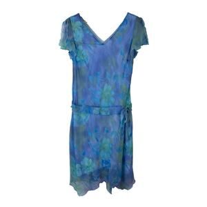 Y2K Fairy Ethereal Midi Dress 14W blue green floral sheer overlay feminine soft